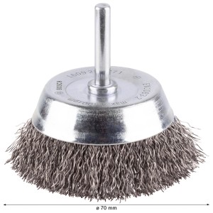 Spazzola a tazza Bosch Pro per metallo, Ø 70mm, per pulire saldature e rimuovere la ruggine.