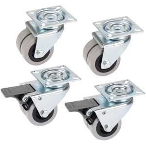 Jeu de roulettes pour siège de plage Doerner + Helmer, 4 roulettes pivotantes (dont 2 avec frein), Ø 5 cm, tôle d'acier, gris-bleu.