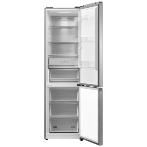 Frigorifero combinato SPC KKS3443 Inox aperto con ripiani e cassetti.