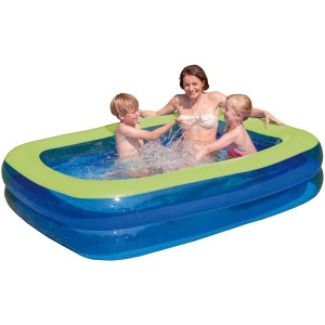 Happy People Family Pool (200x150x50 cm) con bambini che giocano nell'acqua.
