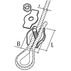 Zeichnung einer Conacord Simplex-Klemme aus Stahl, 20 mm, zur Seilbefestigung.