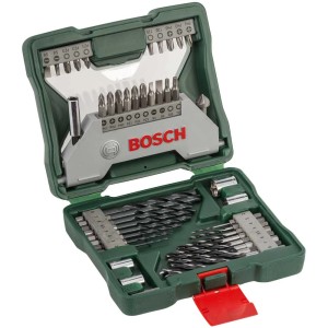 Set di punte Bosch X-Line, 43 pezzi, con punte da trapano e inserti per cacciavite in custodia verde.