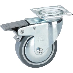 Doerner + Helmer Lenkrolle mit Feststeller, Ø 7,5cm, Bauhöhe 10,1cm, verzinktes Stahlblech, TPE-Rad.