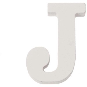 Lettera J bianca in MDF, alta 5,5 cm, ideale per l'artigianato e la decorazione.