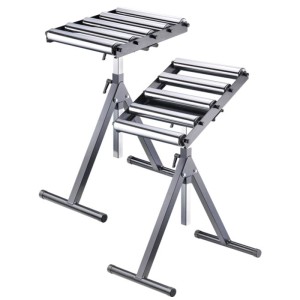 Supporti a rulli Alduro, set da 3, in metallo con 5 rulli ciascuno, regolabili in altezza.