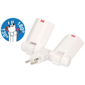 Adaptateur double Clip-Clap 2 x Type 13 blanc, pliable et rotatif avec sécurité enfant.