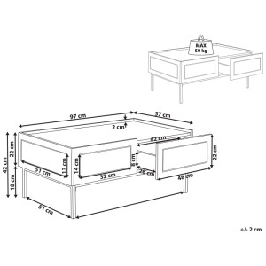 Schéma de la table basse Beliani Cullen, 42x57x97cm, avec dimensions et détails.