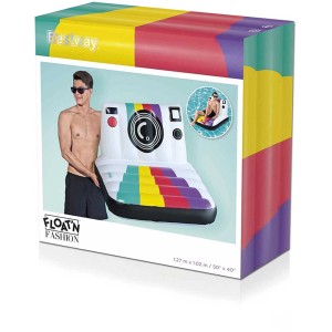 Matelas gonflable Bestway Pose 'n Float en forme d'appareil photo, idéal pour les selfies à la piscine et la détente aquatique.