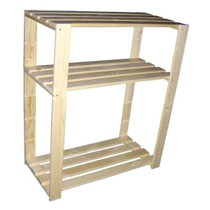 Étagère flexible en pin avec trois tablettes, 95x80x40 cm, idéale pour les caves et les espaces de vie.