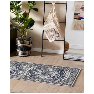 Tappeto passatoia Kottar, 60x200 cm, grigio-blu con motivo orientale.