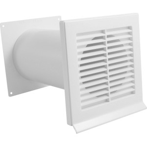 Conduit télescopique blanc Marley Ø 150 mm avec clapet anti-retour pour ventilation murale.