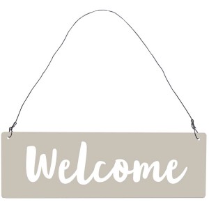 Targa da porta 'Welcome' in metallo grigio Videx (8x25 cm) con filo metallico per decorazione.