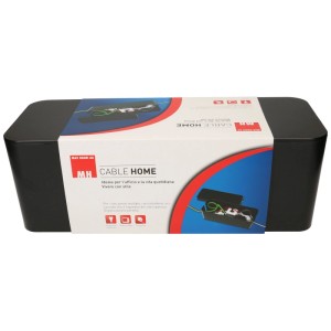 Boîte de rangement pour câbles Cable Facility Box Cable Home grand modèle noire avec couvercle amovible.