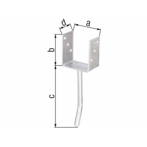 Support de poteau en U avec cheville en pierre, 200x90x60 mm, galvanisé à chaud pour constructions en bois.