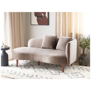 Beliani Chaise longue Chaumont taupe en velours avec coussins, canapé moderne pour salon.