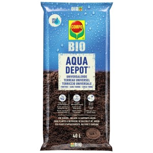 Compo Bio Terriccio Universale Aqua-Depot, sacco da 40L di terriccio senza torba con riserva d'acqua per piante da interno, balcone e giardino.