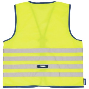 Gilet de sécurité enfant Abus Lumino ReflexVest jaune taille S avec bandes réfléchissantes et ourlet bleu.