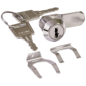 Cylindre de boîte aux lettres Huber 25 mm en laiton nickelé avec 2 clés et pièces de fixation.