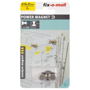 Fix-o-moll cônes magnétiques néodyme, lot de 2, Ø 15mm, argent, pour panneaux d'affichage.