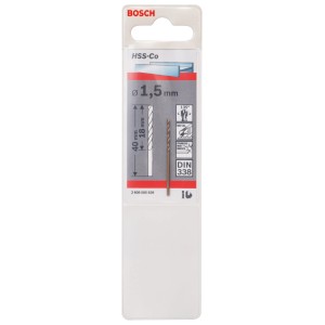 Punta da trapano per metallo Bosch HSS-Co, 1.5mm, nella confezione. Ideale per forare l'acciaio.