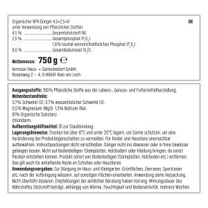 Informations sur l'engrais végan bio pour jardin et potager surélevé GROW by OBI, 750g.