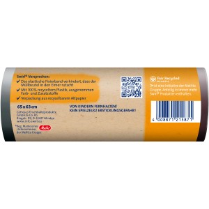 Emballage des sacs poubelles Swirl Fixierband-Müllbeutel 35L, 10 pièces, avec informations sur le produit et instructions.
