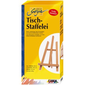 Cavalletto da tavolo Kreul Solo Goya in legno di faggio, a treppiede, per tele fino a 30 cm di altezza.