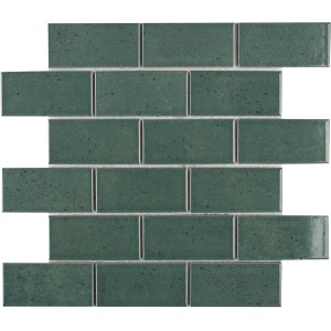 Mosaïque Castello Brick, carreaux en céramique vert foncé aspect brique.
