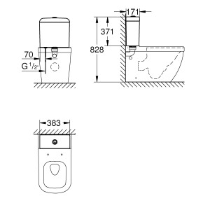 Dessin technique : réservoir apparent Grohe Euro Céramique avec dimensions.