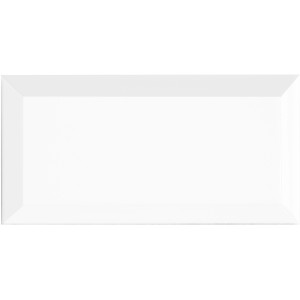 Carreau mural blanc brillant style métro avec bords biseautés, 10x20 cm. Idéal pour salles de bains et cuisines.