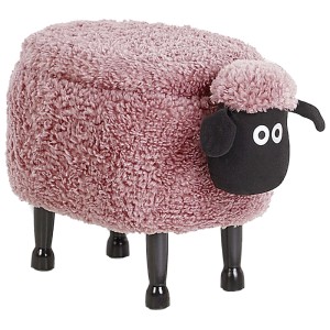 Tabouret enfant mouton rose avec rangement, tissu.