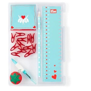 Prym Starterset Nähen Love Turchese con accessori per cucito come forbici, metro, aghi e altro.