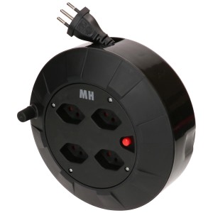 Enrouleur de câble noir MaxReel avec 4 prises, protection thermique, câble de 5 m.