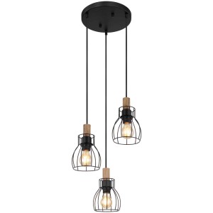 Globo lampada a sospensione Mina, 3 luci, nero opaco, aste metalliche, lampadario
