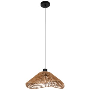 Lampada a sospensione Eglo Lavister con paralume in carta marrone e sospensione in acciaio nero.