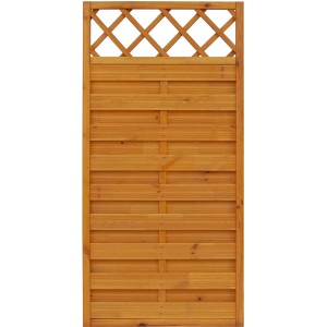 Clôture de jardin Country lasurée, couleur pin, 180x90cm, avec treillis supérieur.