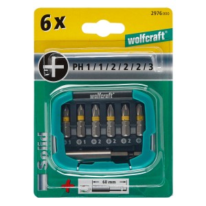 Wolfcraft set di inserti, 7 pezzi, con attacco a croce PH e portainserti. Inserti in acciaio S2 in scatola.