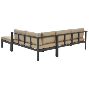 Ensemble de canapé d'angle de jardin Beliani Messina, aluminium noir, coussins beige sable, vue arrière.