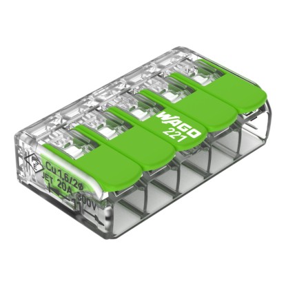 Wago Borne de raccordement 221-425 avec leviers 5 conducteurs / 8 pcs