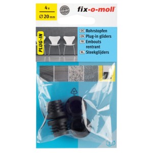 Embouts de tube noirs, 4 pièces, Ø20 mm. Patins de meubles pour sols lisses et protection de surface.