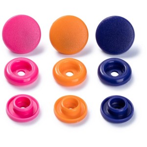 Prym Color Snaps Love, arancioni, rosa, viola, set da 30 pezzi, bottoni a pressione in plastica per abbigliamento neonato.