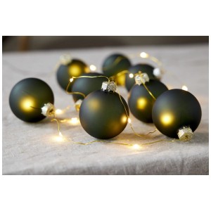 Guirlande lumineuse LED Star Trading Bliss avec 8 boules en verre vertes et lumière blanc chaud.