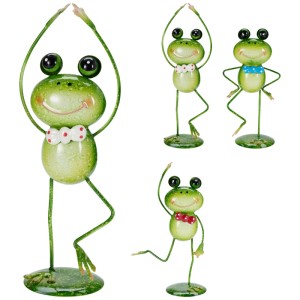 Mehrfarbige Yoga-Frosch-Figuren aus Metall für die Gartendekoration, 1 Stück, verschiedene Designs.