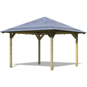 Pavillon d'angle Karibu Bever 2 en bois traité autoclave avec toit gris.