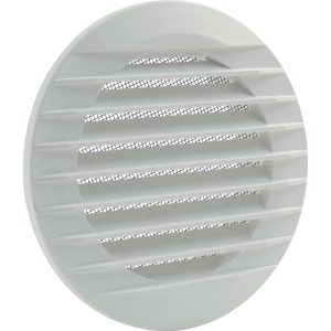 Griglia di ventilazione Marley bianca, rotonda, 140x100 mm con zanzariera per installazione a tubo.