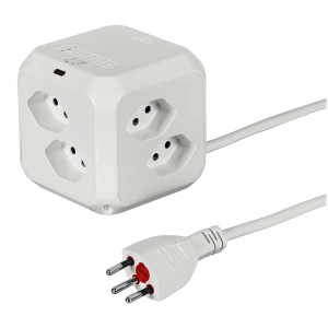 Ciabatta a cubo Steffen bianca con 8 prese T13 e porta USB-C.