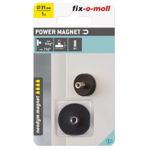 Aimant en pot Fix-o-moll, caoutchouté, avec filetage, diamètre 31mm. Aide ménagère pour une fixation flexible.