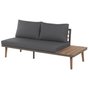 Beliani Canapé d'angle de jardin Corato 5 places gris avec table en acacia. Mobilier de salon de jardin.