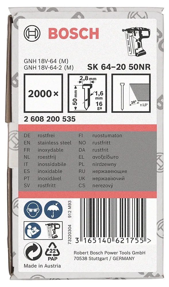 Bosch Blauw Accessoires 2608200530 SK64-20 Spijker 1,6