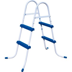 Scaletta per piscina Bestway a 2 gradini con gradini blu e struttura bianca per un facile accesso.